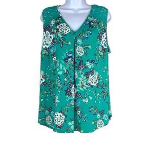 Daniel Rainn 2X Plus Sleeveless Blouse‎ Green Floral Lace Accents Cutout NWOT